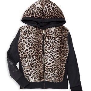 Butter Super Soft Reversible Leopard Faux Fur Bomber Jacket Girls Size 10-12